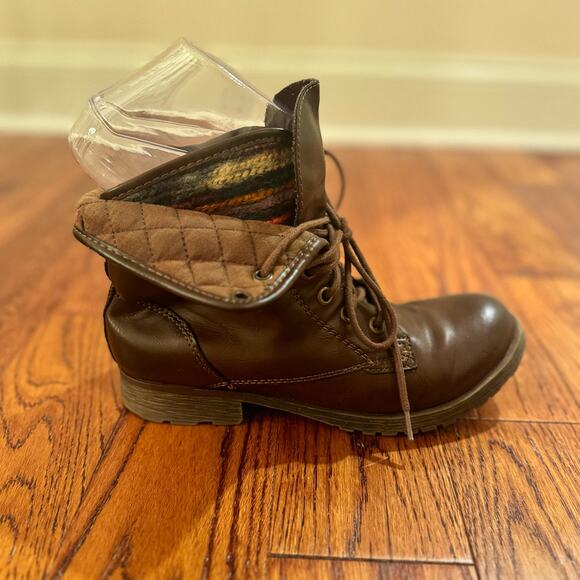 Rock And Candy Ankle Booties Womens 6.5 Spray Paint Boot Brown Faux Leather Lace - Picture 5 of 12